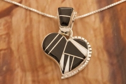 Calvin Begay Genuine Acoma Jet Sterling Silver Heart Pendant